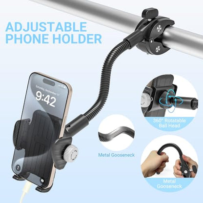 Bike Phone Mount, 360° Adjustable Gooseneck Handlebar Phone Holder