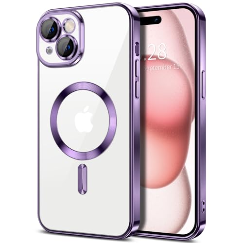 Hython Magnetic Clear for iPhone 15 Plus Case with Camera Lens Protector [Compatible with MagSafe] Luxury Plating Edge Slim Soft TPU Cover Protective Phone Case for iPhone 15 Plus 6.7", Deep Purple - color: Deep Purple, size: Iphone 15 Plus - 6.7 Inch