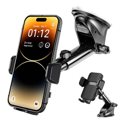 Military-Grade Construction Phone Holders for Your Car【Upgraded Suction & Clip】Cell Phone Mount Stand Universal Automobile Truck Cradle Dashboard Windshield for iPhone 18 Pro Max 17 16 15 Samsung