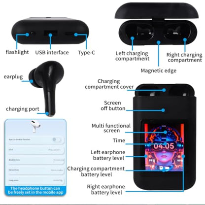 Wireless Earbuds Bluetooth 5.3 Headphones,Long Playtime Ear Buds with Mic Waterproof in Ear Earphones Charging Case with Multi Functions LED Full Color Touch Screen for Android iOS Phones Sport,White - color: White