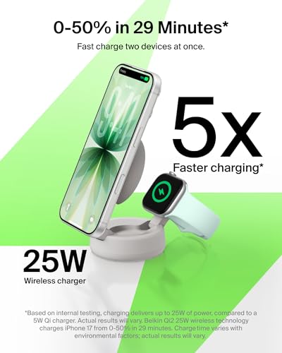 Belkin Qi2.2 25W Wireless 2 in 1 iPhone Charger, Fast Charging for Travel - color: Sand, style: 2 in 1
