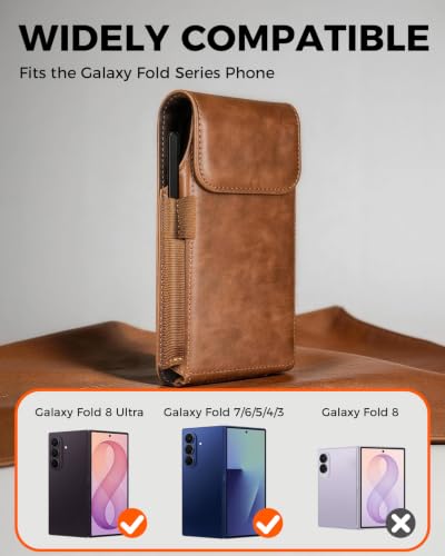 NINKI Belt Clip Holster for Samsung Galaxy Z Fold 8 Ultra 7 6 5 4 3 2 Bag with Card Holder & S Pen Slot & Stylus, Leather Cover Waist Holder Pouch for Samsung Z Fold 8 Ultra Case Holsters Belt, Black - color: Black