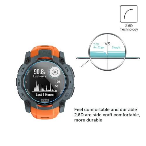 Screen Protector Compatible for Garmin Instinct 3 50mm AMOLED/Solar Smartwatch, 9H Tempered Glass Protective Film (3 PCS) | 9H Tempered Glass Protective Film (3 PCS)