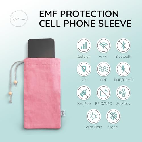 Halsa EMF Cell Phone Sleeve, High-Shield EMF Blocking Pouch, Signal Blocking Anti-EMP Radiation Bag for Digital Privacy Protection, Fits Most Phones, Pink (4x8 Inch) - color: Pink
