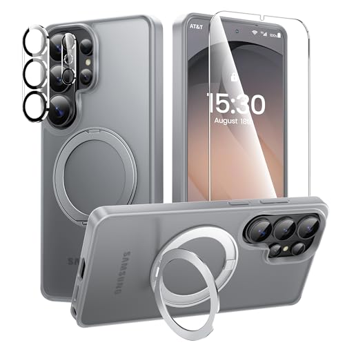 360°Ring Stand for Samsung Galaxy S26 Ultra Case with 1X Screen Protector +1X Camera Cover,Fit for MagSafe, Translucent Matte Cover & Scratch-Resistant Back Cover for Galaxy S26 Ultra 6.9", Gray - color: Gray, size: For S26 Ultra