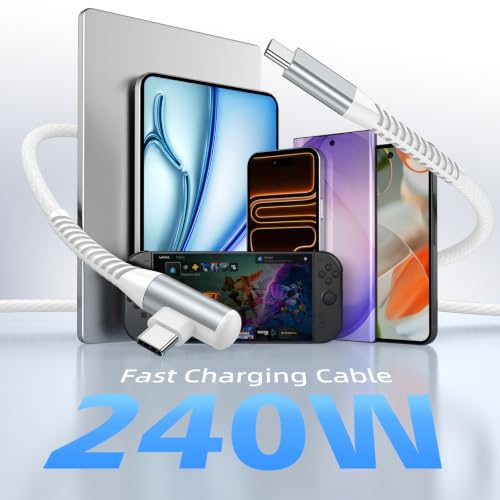 iMangoo USB C Cable 240W Fast Charging 10ft Long Braided-Durable Cord White