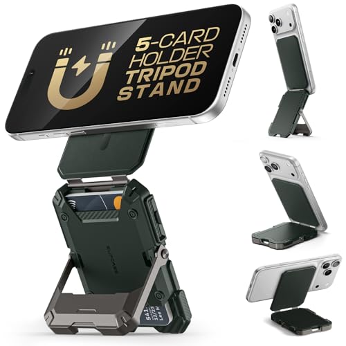 SUPCASE for MagSafe Wallet with Adjustable Stand, Hold 5 Cards, Green | RFID Blocking, Strong Magnetic Lock, Magnetic Wallet for Men, Phone Card Holder Tripod for iPhone 17/16/15/14/13/12 Series - color: Guldan