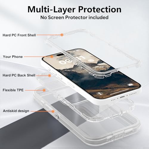 TUTUKII for iPhone 15 Pro Case Clear | Heavy Duty Shockproof, Anti-Drop, Anti-Yellow,Triple-Layer Transparent Protective Phone Cover, 6.1" - color: Clear, size: iPhone 15 Pro 6.1"