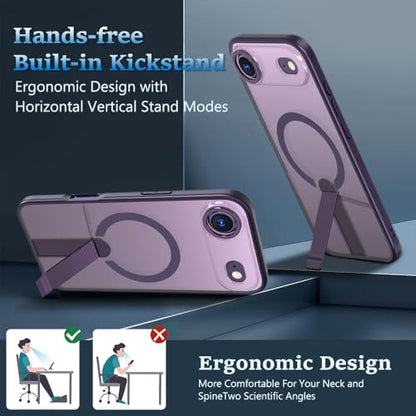 Magnetic for 17 iPhone Air Stand Case with Screen Protector, [Full Camera Protection] (Compatible with MagSafe) Military Grade Drop Protection, Translucent Matte Bumper Cover Case, Purple - color: IP 17 Air Purple