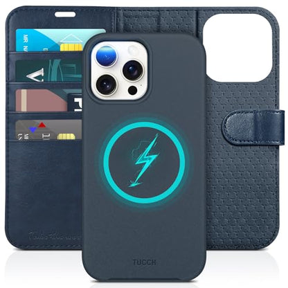 TUCCH Detachable 2-in-1 Case Wallet for iPhone 15 Pro Max (6.7"), Dark Blue | 4 Card Slots, RFID Blocking, Wireless Charging, Viewing Stand, PU Leather, Shockproof TPU, Magnetic, Flip Cover - color: Dark Blue (2-in-1 Detachable)
