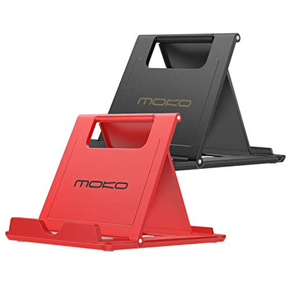 MoKo 2 Pack Cell Phone Stand for Desk, Tablet Stand for 4"-11" Devices - color: Black + Red