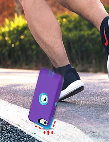 MXX Case Designed for iPhone SE Case 2020/2022 Heavy Duty Protective with Screen Protector [3 Layers] Rugged Rubber Protection Cover & Rotating 360 Degree Belt Clip SE 3rd/2nd Gen(Purple/Light Blue) - color: Purple/Light Blue