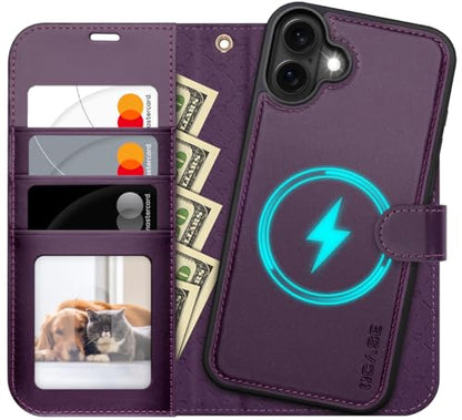 OCASE for iPhone 17 Detachable Wallet Case with Card Holder, 2 in 1 PU Leather Flip Folio with RFID Blocking Stand Wrist Strap Shockproof Phone Cover 6.3 Inch 2025, Dark Purple - color: Dark Purple, size: iPhone 17