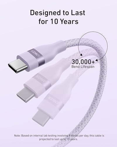 Anker Nano USB C to USB C Cable, 240W Fast Charging Cable (Purple, 3ft) - color: Purple, size: 3ft
