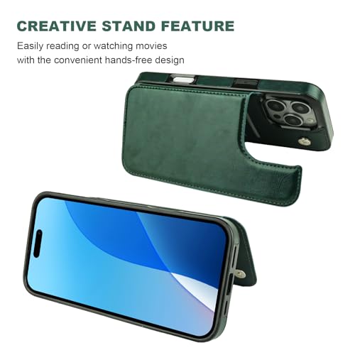 ONETOP for iPhone 16 Pro Max Wallet Case with Credit Card Holder,Green | Kickstand,ID/Cash Holder,Case Wallet with Card Slots,Double Magnetic Clasp,Durable PU Leather Shockproof Cover for Women Men - color: Green