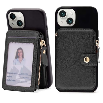 M-Plateau Small Wallet for Women Large Capacity with ID Window | Phone Wallet with Adhesive Card Holder for Phone Case (Compatible with Most Smartphones) (Black) - color: Black