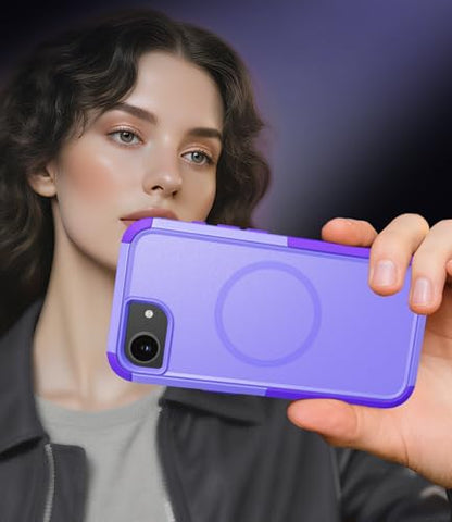 Heavy Duty Case for iPhone 17e & iPhone 16e - Military Grade Drop Proof Protective Cover [Compatible with MagSafe],with Screen Protector, Shockproof, Anti-Slip (Purple) - color: Purple