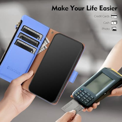 Shieldtop Compatible with Samsung Galaxy S23 5G Wallet Case with Card Holder,Women Men RFID Blocking PU Leather Flip Cover Wrist Strap Zipper Credit Card Slots,Phone Case for S23 5G 6.1",Purple Blue - color: Purple Blue, size: Galaxy S23 - 6.1"