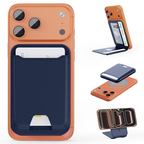 TopMade for MagSafe Wallet with Adjustable Stand, Magnetic Phone Card Holder for iPhone 17/16/15/14/13/12 Series, RFID Blocking Premium Leather, ID Window, Holds 5 Cards, Navy Blue - color: Navy Blue