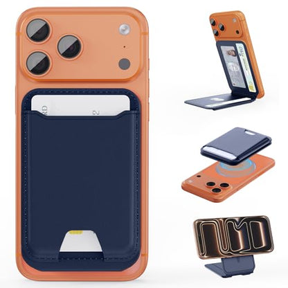 TopMade for MagSafe Wallet with Adjustable Stand, Magnetic Phone Card Holder for iPhone 17/16/15/14/13/12 Series, RFID Blocking Premium Leather, ID Window, Holds 5 Cards, Navy Blue - color: Navy Blue
