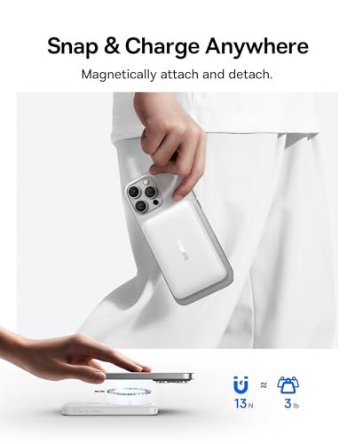 Baseus for MagSafe Portable Charger, Qi2 Certified 15W Wireless Magnetic Power Bank 10000mAh with USB-C Cable 22.5W PD Charging, Battery Pack Compatible with iPhone 17/16/15/14/13 Pro/Pro Max Series - color: White