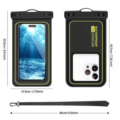 Floating Waterproof Phone Pouch with Lanyard, Universal Case Fits Up to 6.8 Inch Phones, IPX8, for Swimming, Boating, Kayakin, Black
