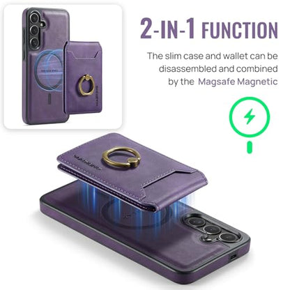 for Samsung Galaxy S26 Plus 2 in 1 Detachable Card Bag Wallet Case Durable Leather Wallets Magnetic Card Holder 4 Card Slots Ring Stand RFID Blocking Purple - color: Purple, size: Samsung Galaxy S26 Plus
