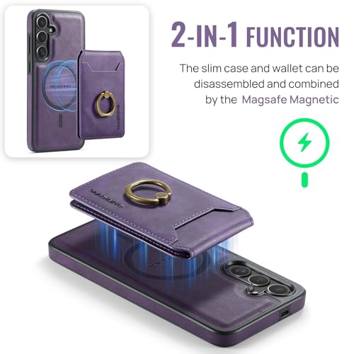 for Samsung Galaxy S26 2 in 1 Detachable Card Bag Wallet Case Durable Leather Wallets Magnetic Card Holder 4 Card Slots Ring Stand RFID Blocking Purple - color: Purple, size: Samsung Galaxy S26