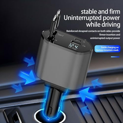 YAOKEEP 4 in 1 Retractable Car Charger, 120W Fast Car Phone Charger