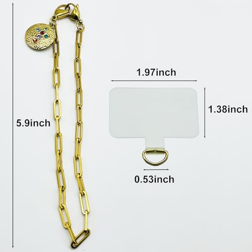 Phone Wrist Strap Metal Phone Chain Wristlet Strap Detachable Cellphone Lanyard Wrist with Tether Tab - color: 03_gold Gemstone Cross
