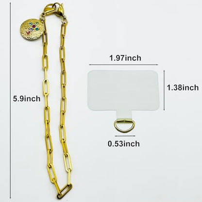 Phone Wrist Strap Metal Phone Chain Wristlet Strap Detachable Cellphone Lanyard Wrist with Tether Tab - color: 03_gold Gemstone Cross