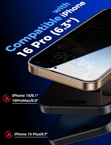 MAGIC JOHN 2 Pack for iPhone 16 Pro 6.3 inch Privacy Screen Protector - size: iPhone 16Pro-6.3 inch