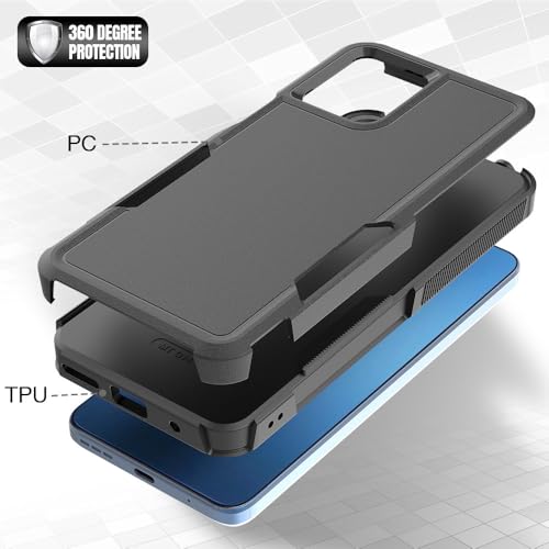 for Moto G14 Case Dual Layer Hard Shockproof Protective Case with Tempered Glass Screen Protector Heavy Duty Hybrid Full Body Anti-Scratch Anti-Slip Phone Cover Black - color: Moto G14