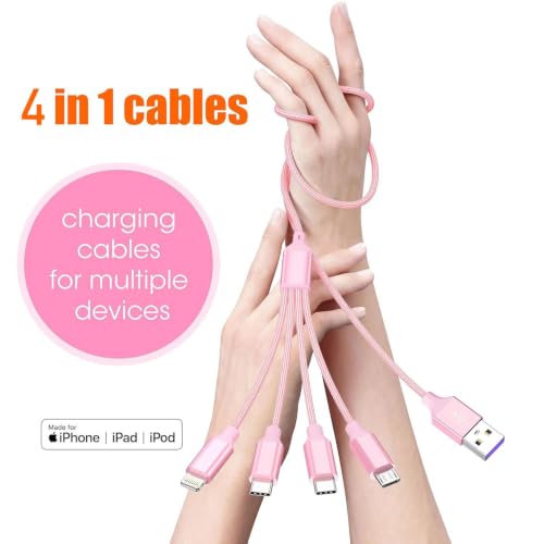 4 in 1 Multi Charging Cable 4ft 2 Pack,Braided MFi Certified Charger Cable - color: Rose-4ft-2Pack