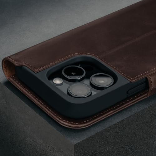 TORRO Premium Leather Case Compatible with iPhone 16 Pro 6.3" – Genuine Leather Wallet Flip Folio Case with Kickstand and Card Slots (Compatible with Official MagSafe Chargers) - Dark Brown - color: Dark Brown