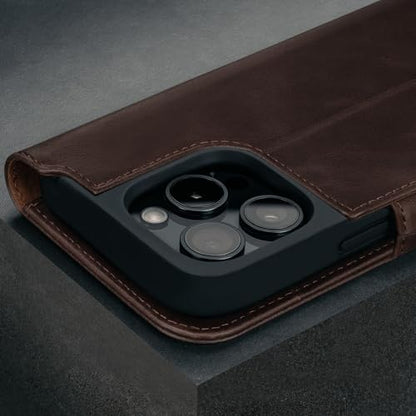 TORRO Premium Leather Case Compatible with iPhone 16 Pro 6.3" – Genuine Leather Wallet Flip Folio Case with Kickstand and Card Slots (Compatible with Official MagSafe Chargers) - Dark Brown - color: Dark Brown