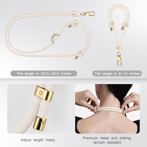 UKON Cell Phone Lanyard,Crossbody Lanyard and Wrist Strap Premium Metal Buckle Phone Charms with 2 X Strap Patch (Beige) - color: Beige