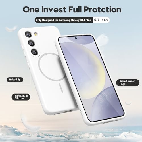 oakxco for Samsung Galaxy S25 Plus/ S24 Plus Case Silicone Mag Safe, Magnetic Slim Thin Phone Case Compatible with Magsafe, Women Girls Girly Aesthetic Soft Rubber Safecase with Camera Cover, White - color: White, size: S24 Plus/ S25 Plus