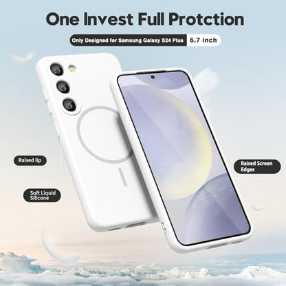 oakxco for Samsung Galaxy S25 Plus/ S24 Plus Case Silicone Mag Safe, Magnetic Slim Thin Phone Case Compatible with Magsafe, Women Girls Girly Aesthetic Soft Rubber Safecase with Camera Cover, White - color: White, size: S24 Plus/ S25 Plus