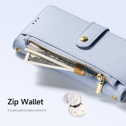 for iPhone 16 Pro Case Wallet, Detachable Magnetic Wallet Case | Compatible with Magsafe, RFID Blocking, Zipper Card Holder, PU Leather Flip Folio Case, Strap Wallet Case, Phone Kickstand - color: Blue, size: iPhone 16 Pro