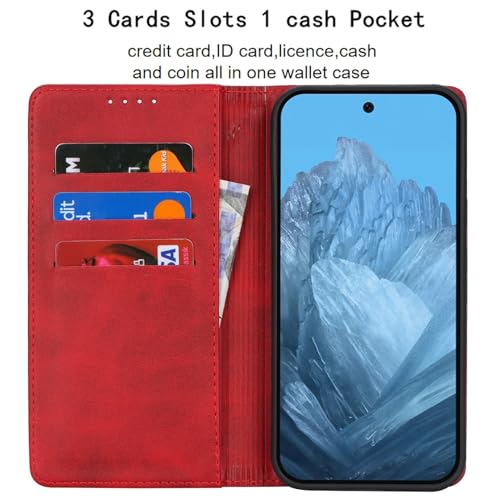 fit for Google Pixel 9/9 Pro Wallet Case,Premium PU Leather Flip Folio Case with Card Slot,Stand Holder,Magnetic Closure TPU Shockproof Interior Protective Case for Pixel 9/9 Pro,Red | Premium PU Leather, Flip Folio Purse Case, with Card Slot, Stand Holde
