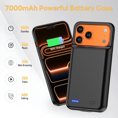 Battery Case for iPhone 17 Pro Max (6.9 inch), 7000mAh Ultra-Slim Protective Extended Charging Charger Case, 15W Fast Charging Rechargeable Battery Pack with Tempered Glass Screen Protector- Black - size: for iPhone 17 Pro Max (6.9 inch)