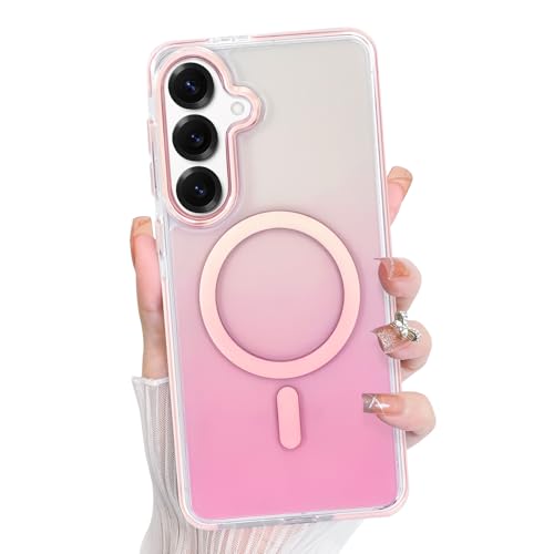 Bonoma for Samsung Galaxy S25 Plus Case Iridescent Crystal Back -Pink | Clear Magnetic Compatible with Magsafe Cute Gradient Slim Shockproof Case, High-Duty Protection for Phone Cover - color: Pink Gradient, size: Samsung Galaxy S25 Plus