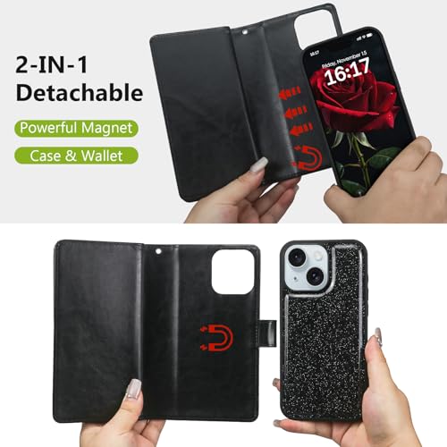Varikke for iPhone 13 Case Wallet Strong Magnetic Detachable, Black - color: (Standard) Black, size: iPhone 13 6.1"