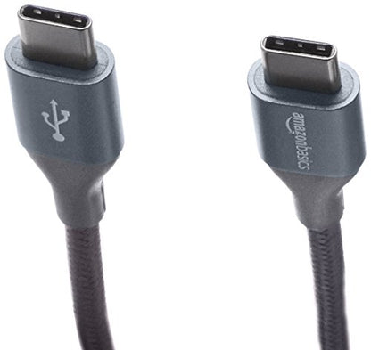Amazon Basics USB C to USB C Cable, 10 feet | 60W Fast Charging | Nylon Braided | For iPhone 15/iPad/MacBook | Samsung/Switch Compatible - color: Gris oscuro, size: 10 Feet (Pack of 2)