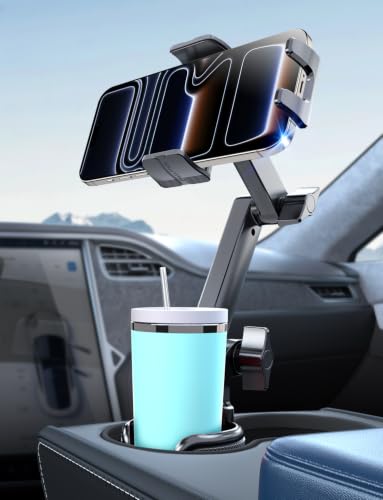 ELWEY Car Cup Holder Phone Holder, 15" Height Phone Mount Fit 2.6-4.8" Car Cupholder, 360° Swiveling Phone Holders for Your Car Fits iPhone 17 16 Pro Max & 4.7-7" Cell Phones