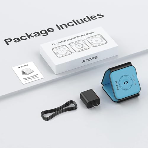 3 in 1 Wireless Charging Station for Apple,Foldable Magnetic Travel Charger - color: ice blue