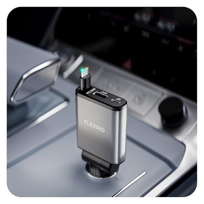 Flexino 【Ultra-Slim】 Retractable Car Charger for iPhone 17, Fast Charging Car Chargers, USB C Car Charger, Cigarette Lighter Adapter for iPhone 17/16/15/14/13/12 Series, Galaxy, Gray, 1 Pack