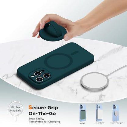 Upgraded Magnetic Phone Grip, Liquid Silicone Soft and Portable, Removable Finger Loop Ring Grip Holder for iPhone, Strong Magnetic Attraction, Compatible with MagSafe Phone Case, Dark Green - color: Dark Green