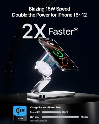 Intoval 3-in-1 Foldable Wireless Charging Station, Qi2 Certified 15W Ultra Fast Wireless Charger for Magsafe, Magnetic Charger Stand for iPhone 17/16/15/14/13/12, Apple Watch & AirPods.(White) - color: White